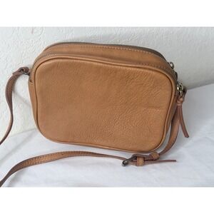 Mark & Graham Camel Leather Crossbody Bag Purse Double Zip